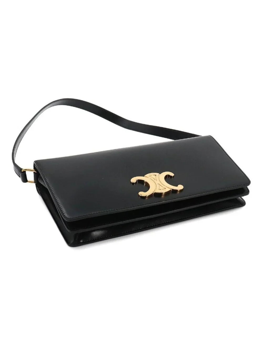 Celine Triomphe Trapeze 2-Way Shoulder Clutch Leather Black